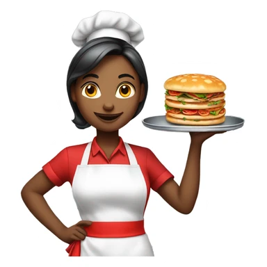 beautiful waitress in a red apron with a tray with food in a hand sticker