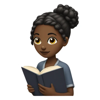 black girl with hair in bun reading a book  sticker