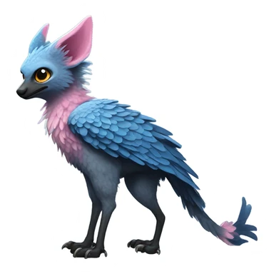 Trico The Last Guardian Quadrupedal Creature With Blue Horns, Grey feather Wings, And long tufted tail, black muzzle, pink scaly legs sticker
