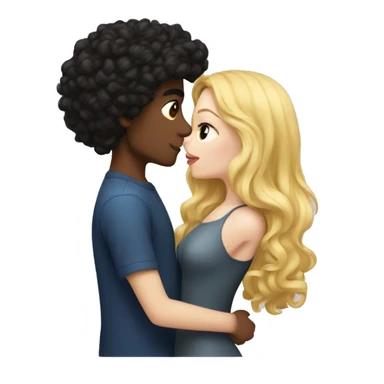 A blonde girl with pale skin kisses a light-skinned brown guy with curly black hair sticker
