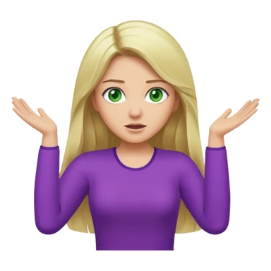 lady with long blonde hair, green eyes and purple top throwing arms in the as if confused sticker