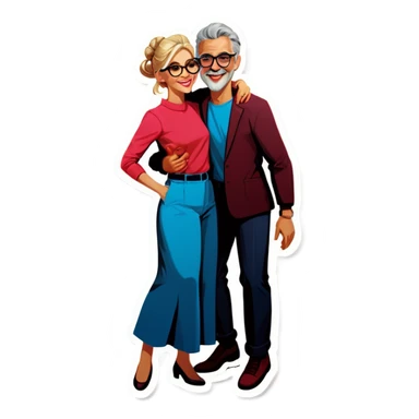 Hyper Realistic Couple in love,  dancing lady blonde wearing glasses man grey hair clean shaven
 sticker