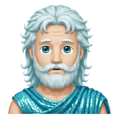 Uranus, God of Air from Roman Deities with long white wavy hair and beard, pale cyan sequin toga sticker