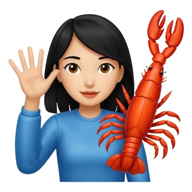 a lobster high five a girl with black hair sticker