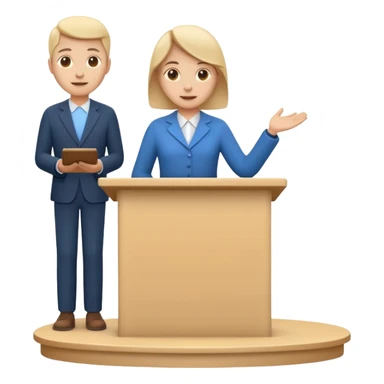 A minimal flat emoji-style icon of a person giving a presentation, standing behind a simple podium, front-facing, clean vector style, rounded shapes, no facial details, solid single color, white background, modern startup pitch deck icon sticker