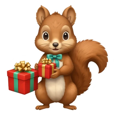 squirrel holding a gift in one hand sticker