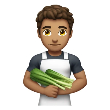attractive muscular brunette young man using a chopping vegetables sticker