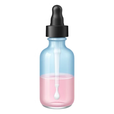 Frosted glass serum bottle with white dropper cap, soft pastel pink background sticker