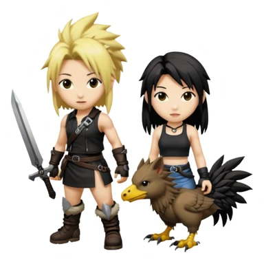 Cloud & Tifa FF7 character emoji - with fenrir blade & black chocobo  sticker