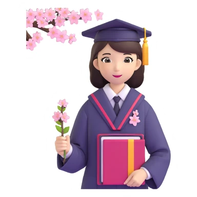 Japanese female high school graduate in school uniform with cherry blossoms and diploma sticker