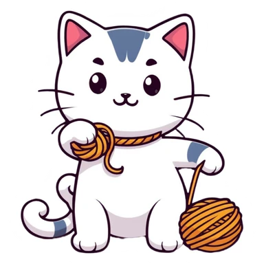 cat playing with yarn sticker