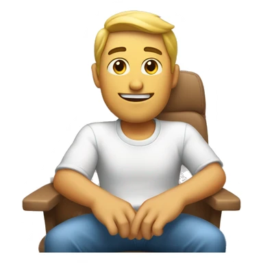A guy seating on a seat with the one hand out of the seat. He blinking  sticker