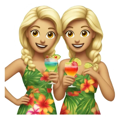 Two dancing blondes in Hawaiian clothes and cocktails sticker