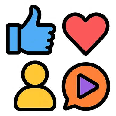 clustered social media symbols cohesive icon, outlined with color, modern, easily recognizable, designed for digital use sticker