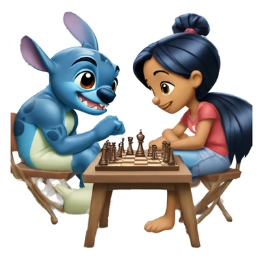 Lilo and Stitch playing chess from cartoon Lilo & Stitch  sticker