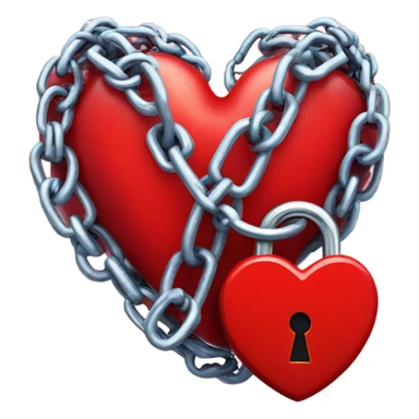 a  single red glossy heart, with a single chain and padlock wrapped around it sticker