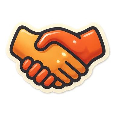 A handshake in retro stickers style, with two hands shaking and a vintage design sticker
