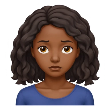 Sad face dark brown skin color black women wavy hair shoulder length small eyes sticker