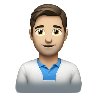 Blue eyes brunette man with laptop sticker