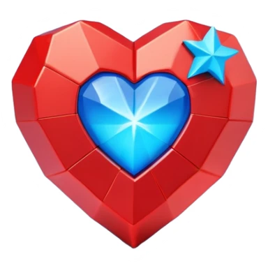 A blocky geometric red 3D heart with a bright blue star inside sticker