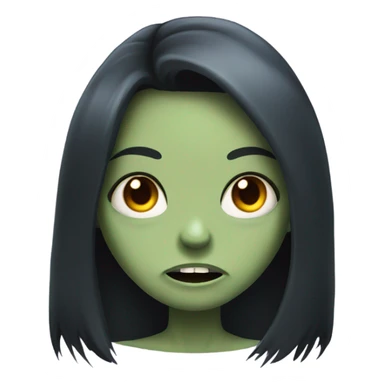 girl zombie with black long hair with teeth and serious face  sticker