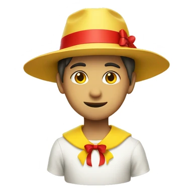 boy with yellow strawhat with a red ribbon sticker