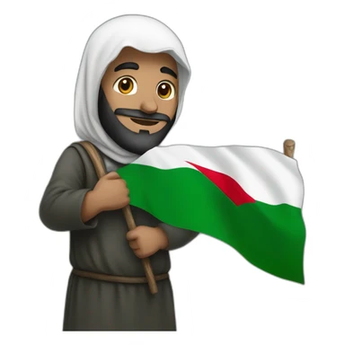 Muslim man holding palestine flag sticker