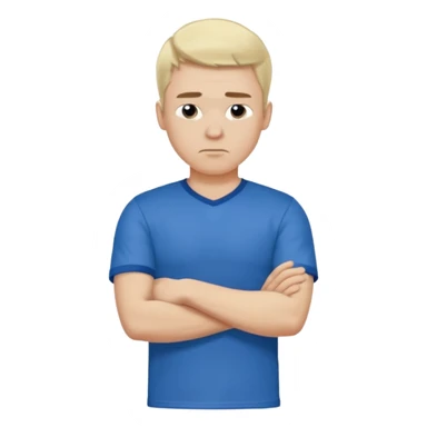 Pale blond man in blue football t shirt crossed arms cold emoji sticker