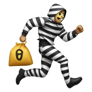 Burglar in white and black stripes running away with a bag of money over his shoulder sticker