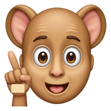 A regular iphone emoji, with big eyes, small mouth, huge ears, holding up the middle finger. sticker