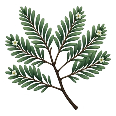 green pine leaves, small flowers, thin ebony branches, dull colored filigree design sticker