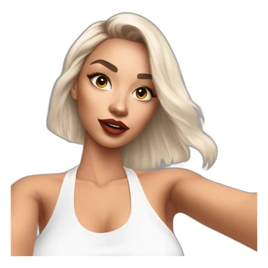 White Influencer model with fake lips wearing active wear taking a selfie sticker