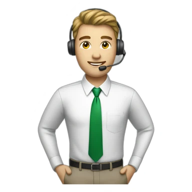 a call center operator in a white shirt with a green tie  sticker