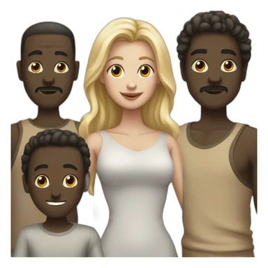 six dark-skinned men stand behind a pale blonde woman sticker