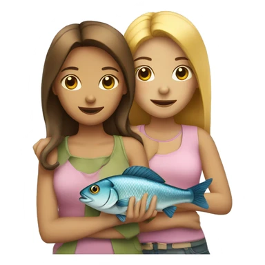 Three girls with fish sticker
