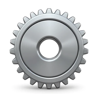 3D emoji of a gear or settings icon in Apple iOS emoji style, metallic silver finish, realistic shading, soft shadows, centered on a white background, rounded edges, glossy surface, resembles iPhone Settings icon, 4K resolution sticker
