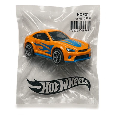 Hot Wheels toy car, bright colors, glossy, vacuum-sealed style sticker