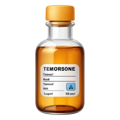 small medicine bottle written testosterone on it sticker