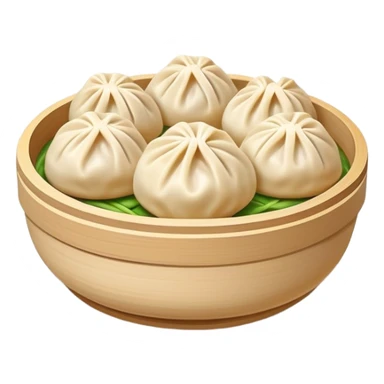 Xiaolongbao Shanghai soup dumplings with steam, simplified emoji style with bold outlines and bright colors, cartoon style Chinese steamed bun sticker