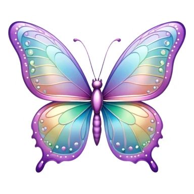 Pastel sparkly glittery iridescent rainbow transparent butterfly with detailed intricate patterns sticker