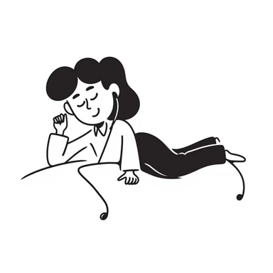 girl lying on bed comfortably listening to music with wired earphones sticker