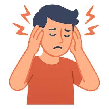 flat toon style person with a headache, simple shapes, pain lines sticker