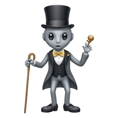Gray alien tap dancing with a top hat, bow tie, and a cane sticker