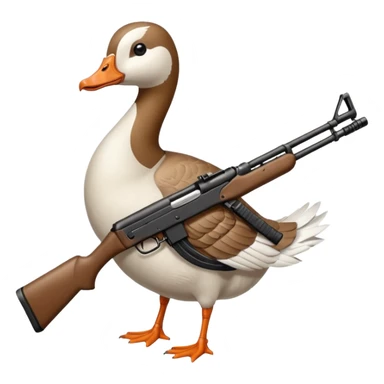Goose with an automatic rifle sticker