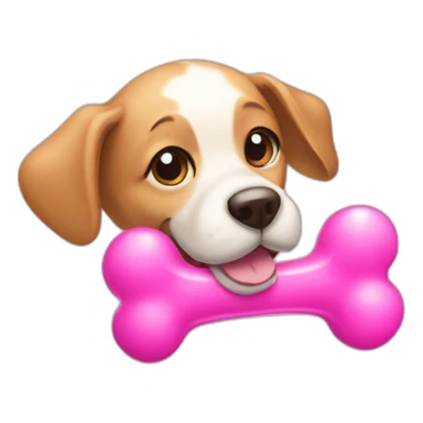 dog with pink toy bone lays down sticker