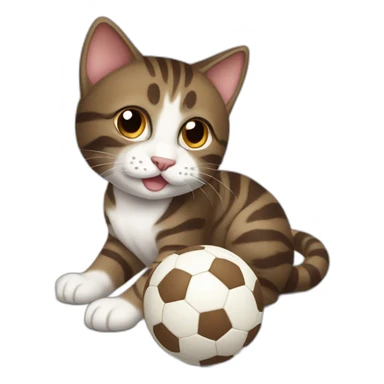 Dark brown and white Tabby Cat playing with a ball sticker