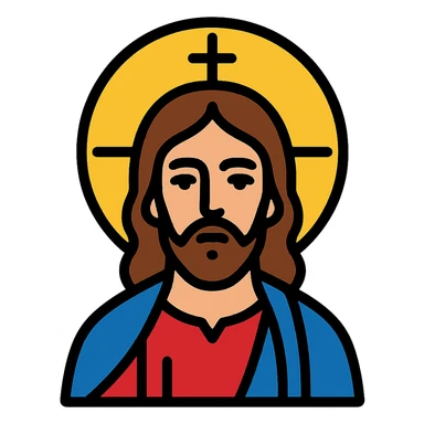Jesus icon style with gold accents, traditional Christian iconography, solemn expression sticker