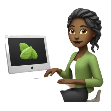 female designer with her computer and matcha sticker