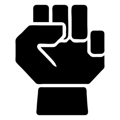 Powerful robot fist inspired by the provided silhouette, blocky and mechanical, rendered in solid black filled icon style with a transparent background. sticker