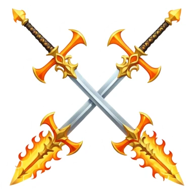 Two fiery royal golden swords in a cross sticker